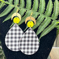Adorned Crown Artisan Assemblage faux leather yellow acrylic moon earrings