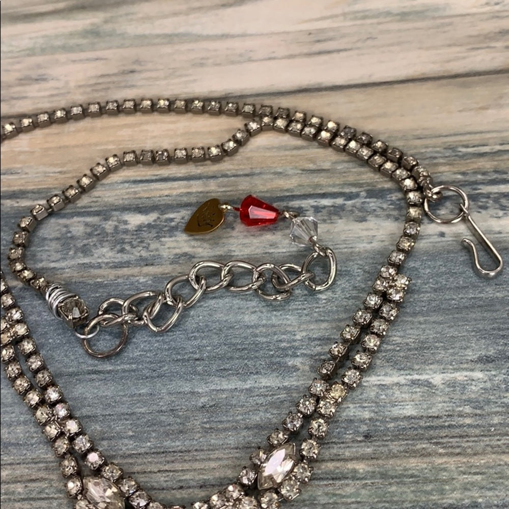 Adorned Crown artisan assemblage red cameo cluster crystal necklace