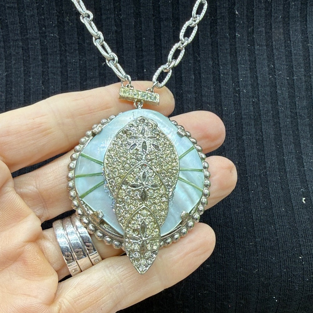 Adorned Crown Jewelry assemblage vintage mother of pearl rhinestone necklace