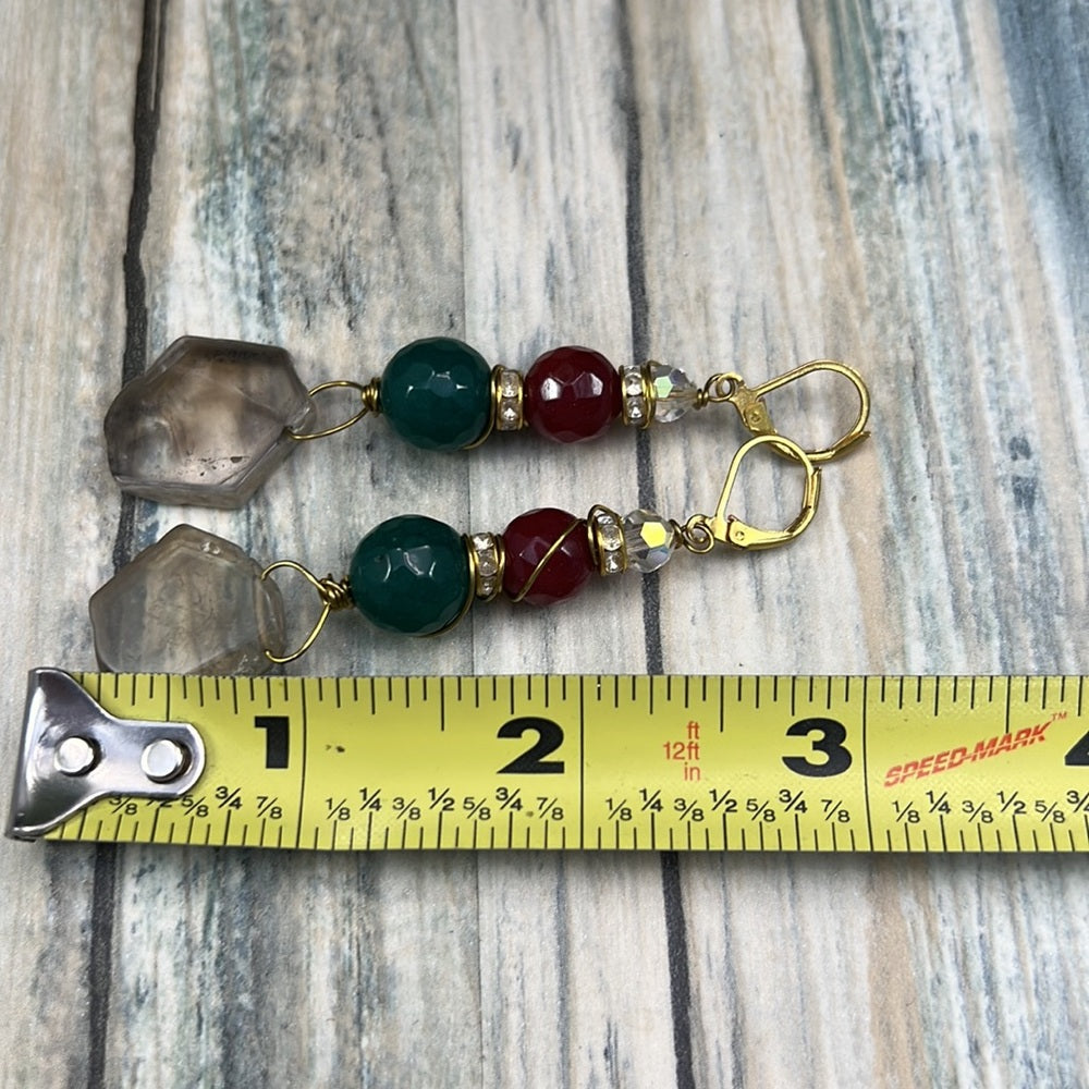 Adorned Crown Artisan Assemblage wire wrapped stone bead slice drop earrings