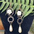 Adorned Crown assemblage steampunk gear white floral earrings