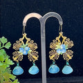 Adorned Crown Jewelry blue flower faceted briolette drop filigree earrings