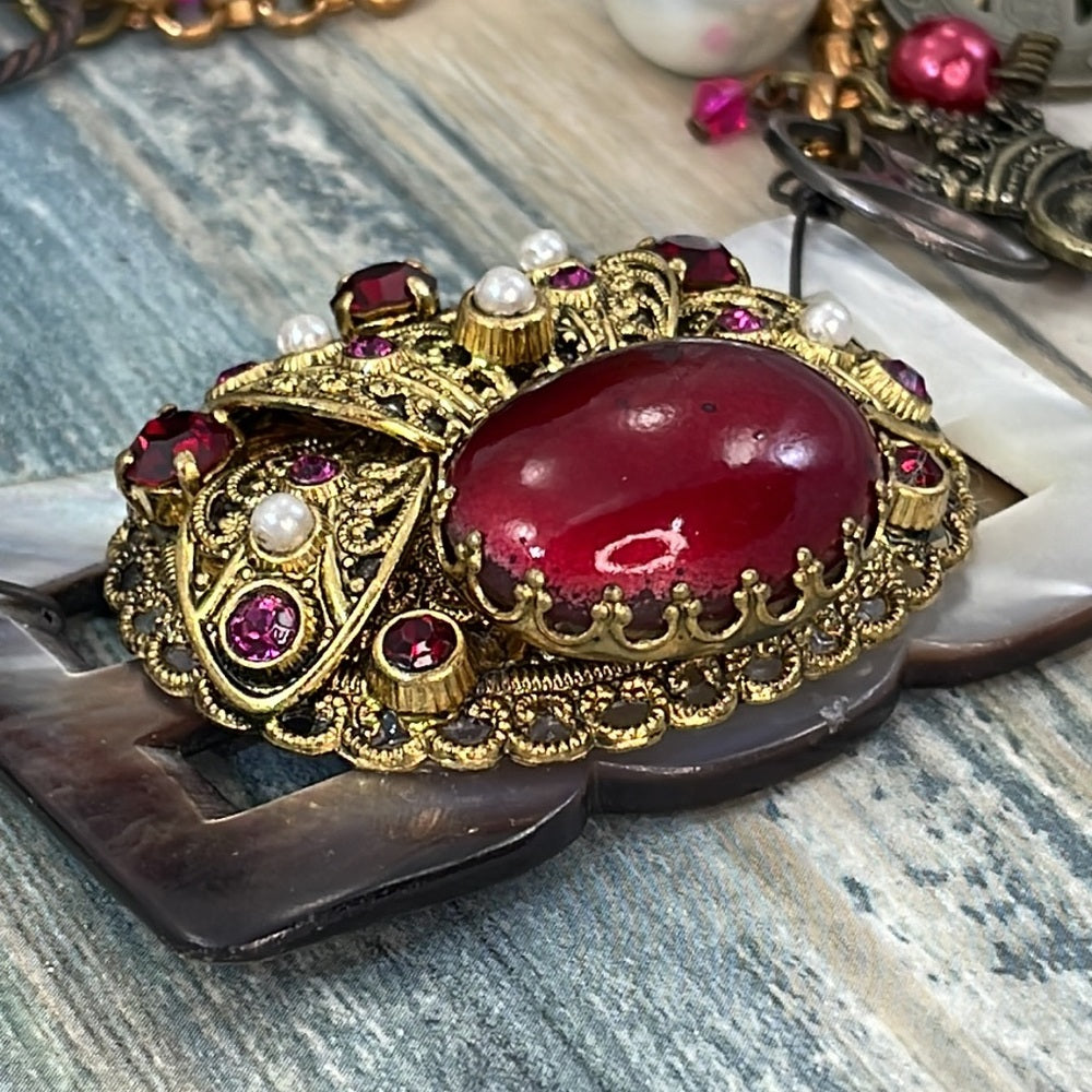 Adorned Crown Artisan assemblage heart cross charm necklace love is the key