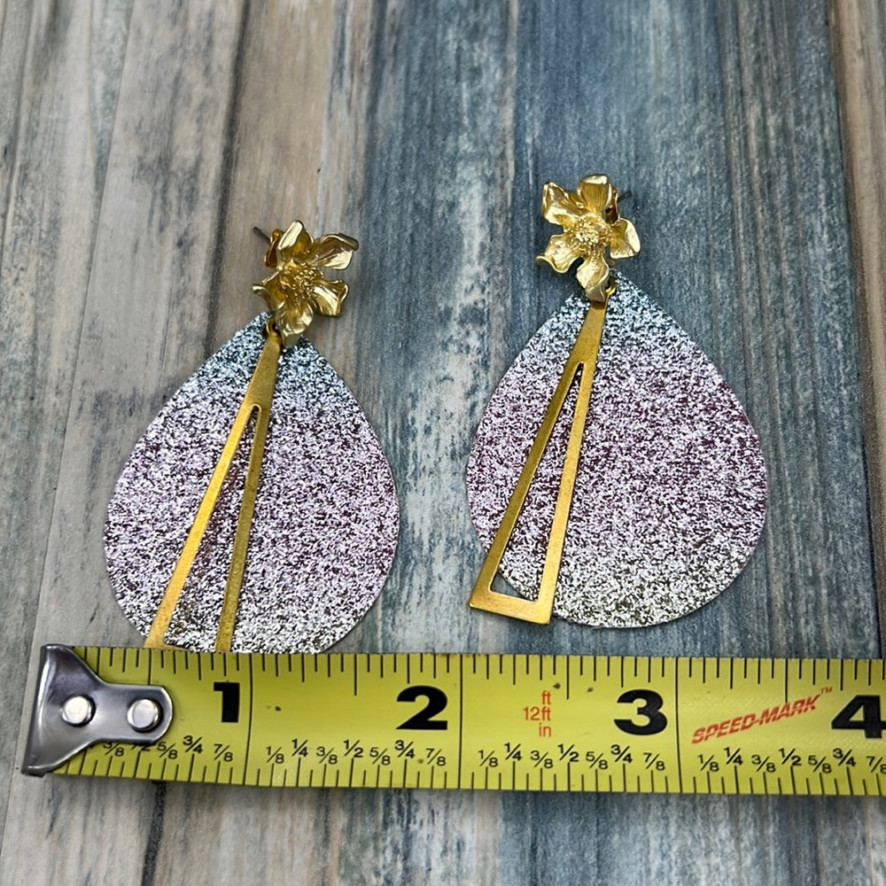 Adorned Crown Artisan Assemblage leather pink glitter gold flower earrings