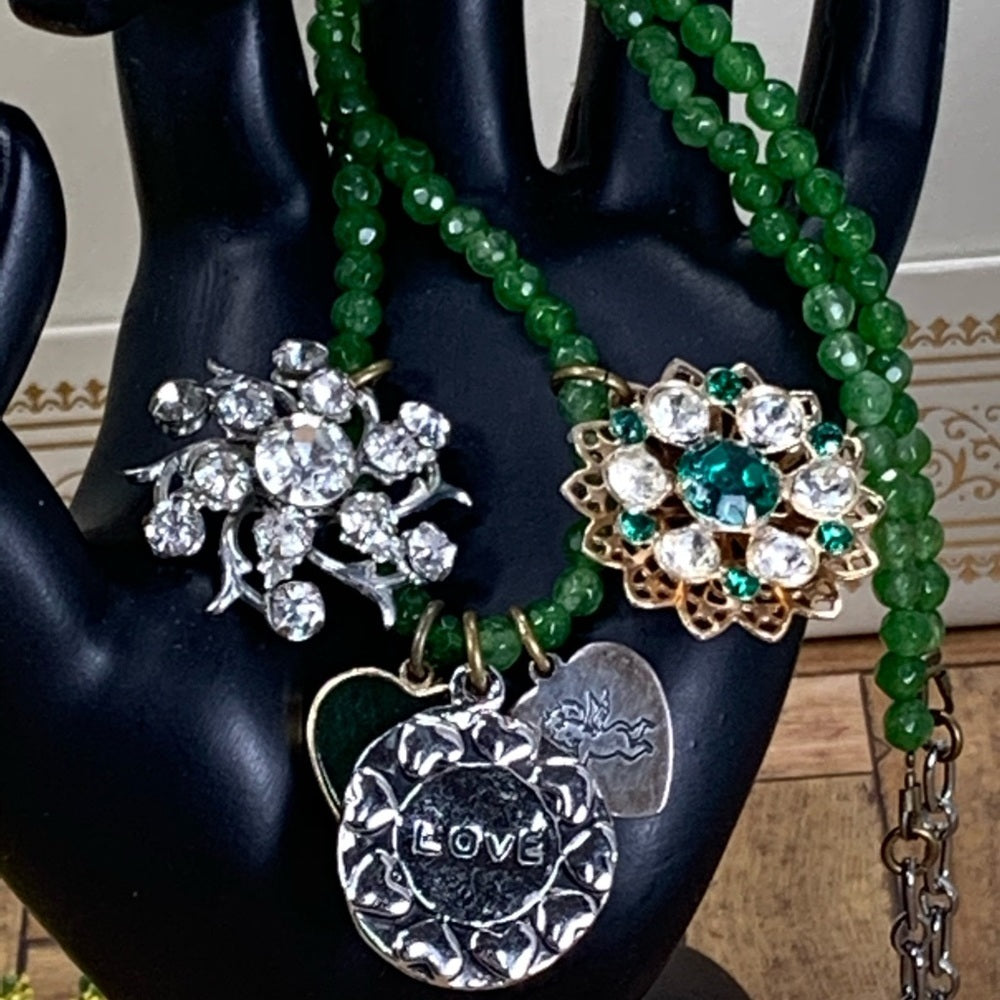 Adorned Crown artisan assemblage Vintage Love Charm Necklace