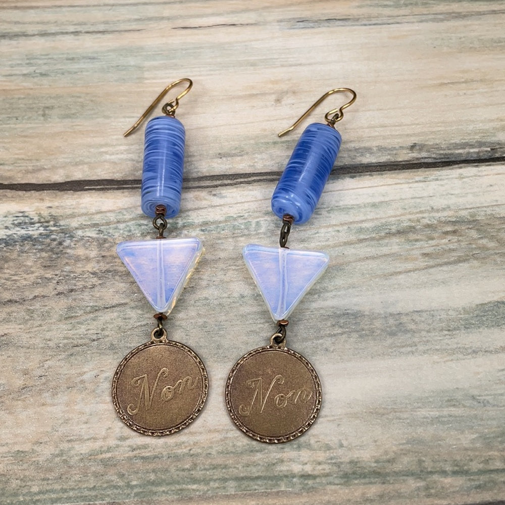 Adorned Crown artisan assemblage moonstone bead French earrings