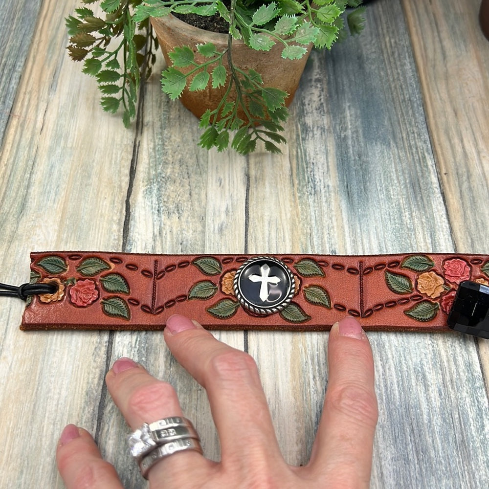 Adorned Crown cowgirl collection cross leather cuff bracelet