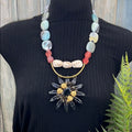 Adorned Crown Artisan Assemblage enamel black flower stone bead necklace