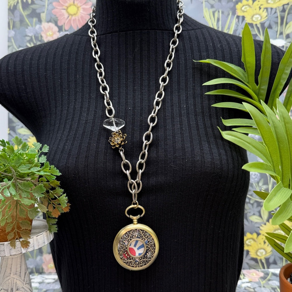 Adorned Crown Jewelry assemblage watch case spirit reversible pendant necklace