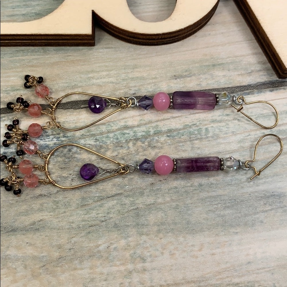 Adorned Crown amethyst rose quartz earrings