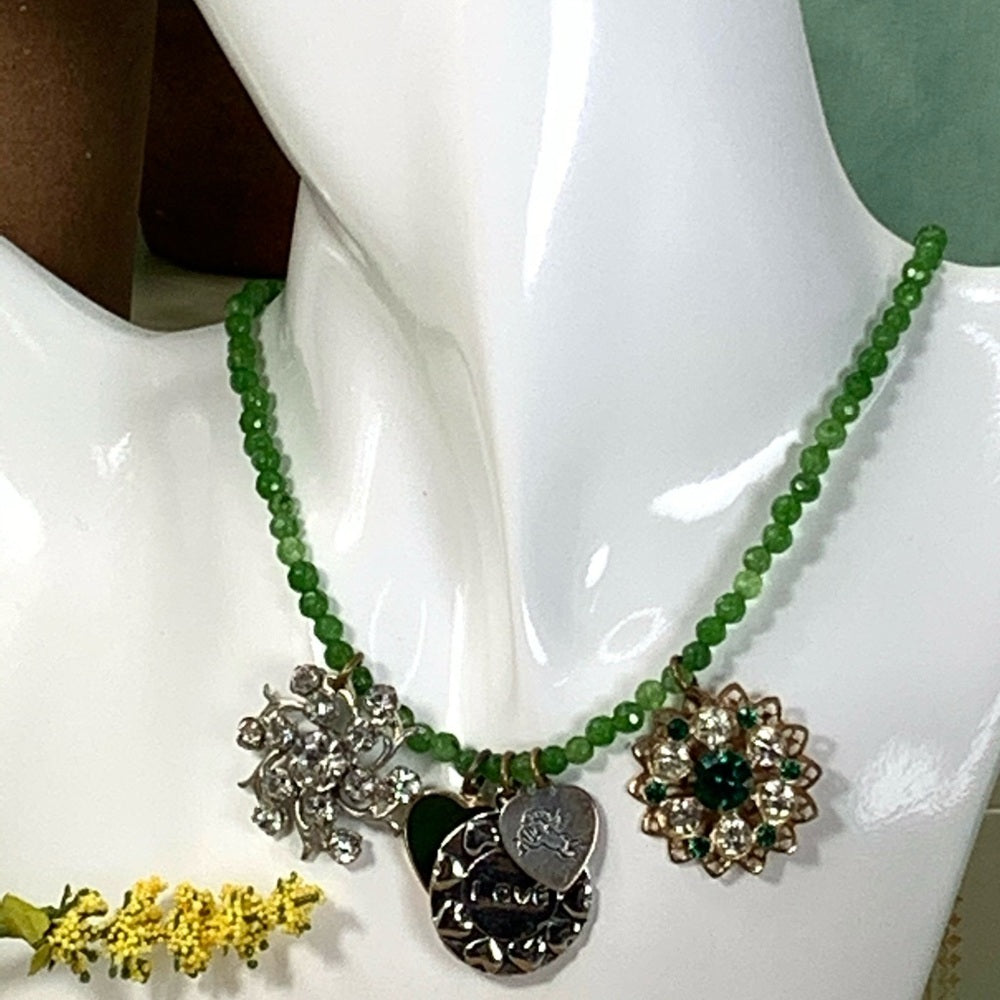 Adorned Crown artisan assemblage Vintage Love Charm Necklace