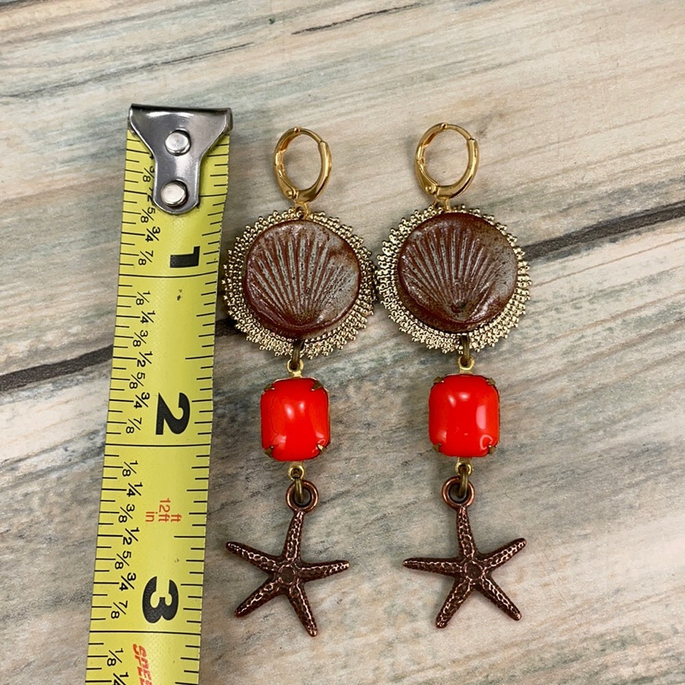 Adorned Crown artisan assemblage autumn seaside beach starfish earrings