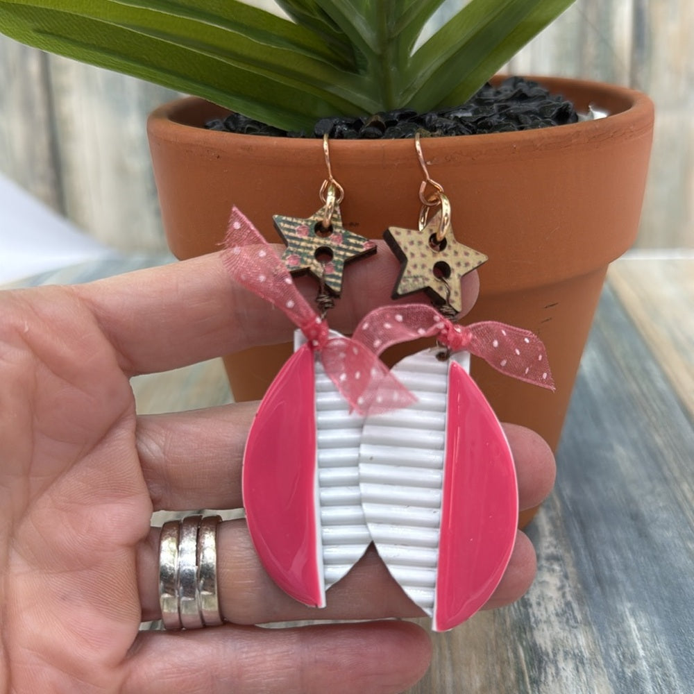 Adorned Crown Jewelry assemblage pink enamel and star earrings