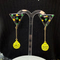 Adorned Crown Jewelry assemblage green triangle enamel cage drop post earrings