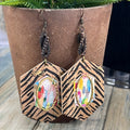 Adorned Crown Artisan Assemblage faux leather & metal zebra cork earrings
