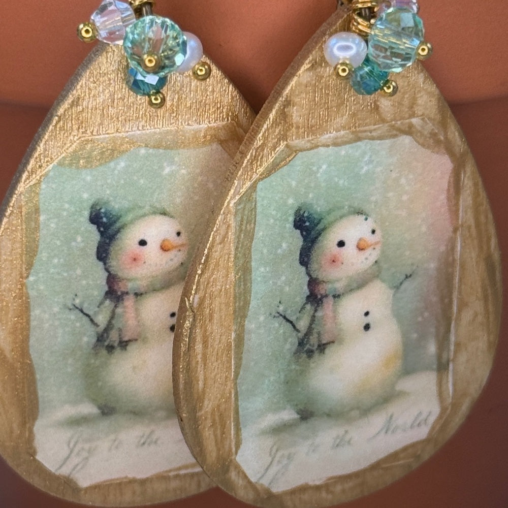 Adorned Crown Jewelry assemblage Victorian Christmas green snowman earrings