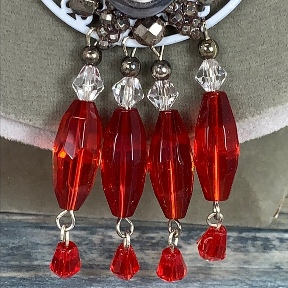Adorned Crown artisan assemblage red cameo cluster crystal necklace
