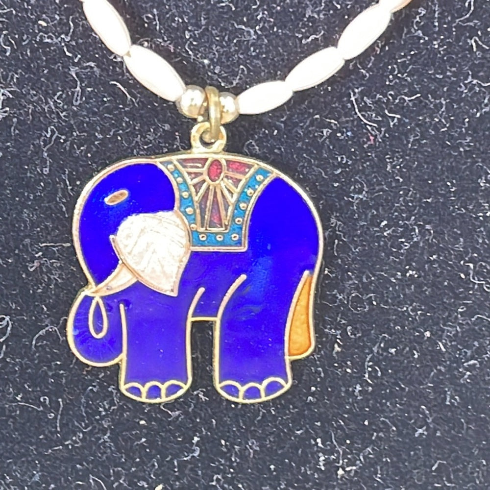 Adorned Crown Artisan assemblage vintage coral cloisonné elephant necklace