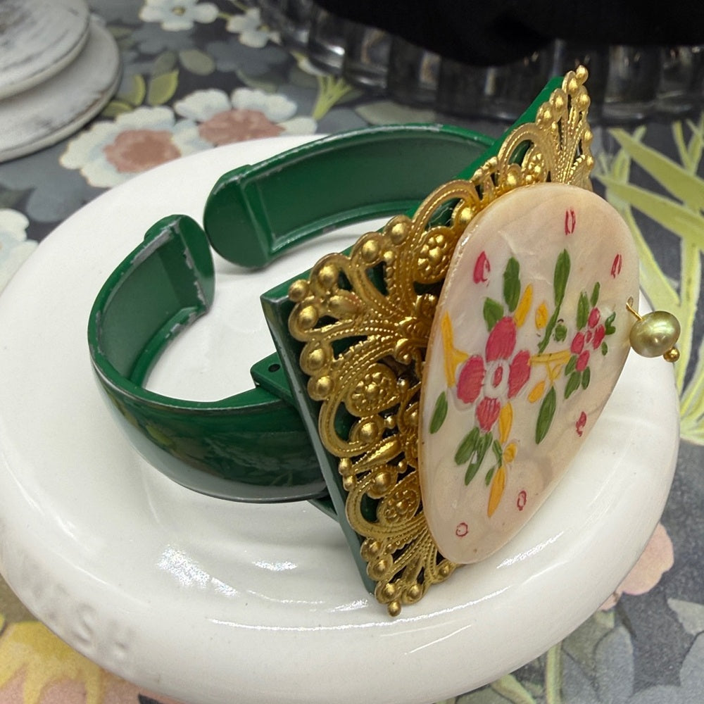 Adorned Crown Jewelry vintage mother of pearl painted watch bangle
