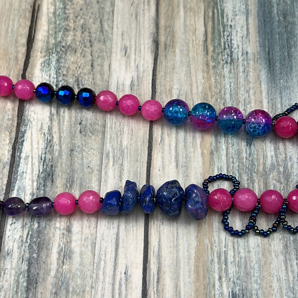 Adorned Crown Artisan Assemblage dichroic triangle faceted bead necklace