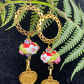 Adorned Crown lamp work floral bead heart charm earrings