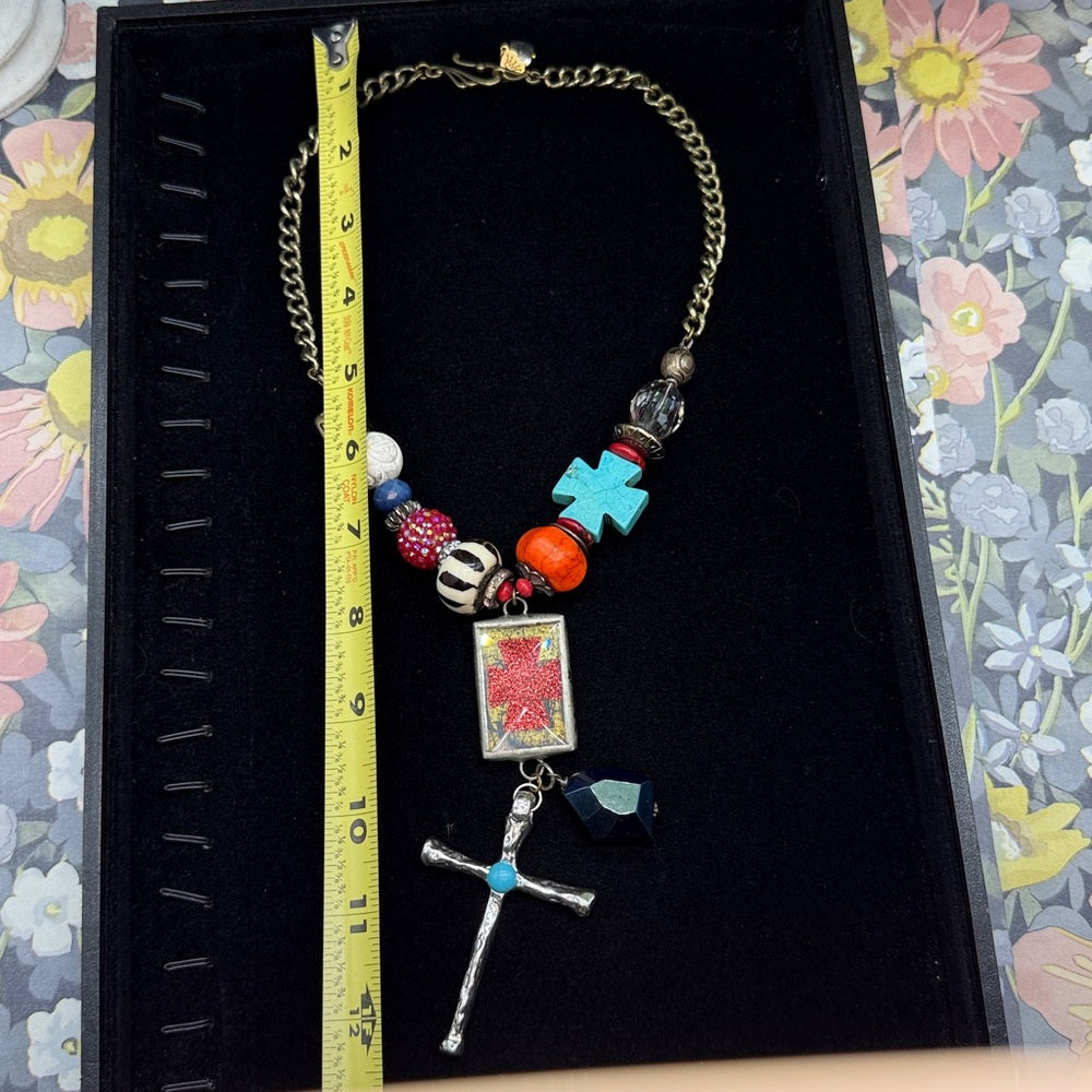 Adorned Crown Jewelry assemblage three cross bauble bead bezel necklace