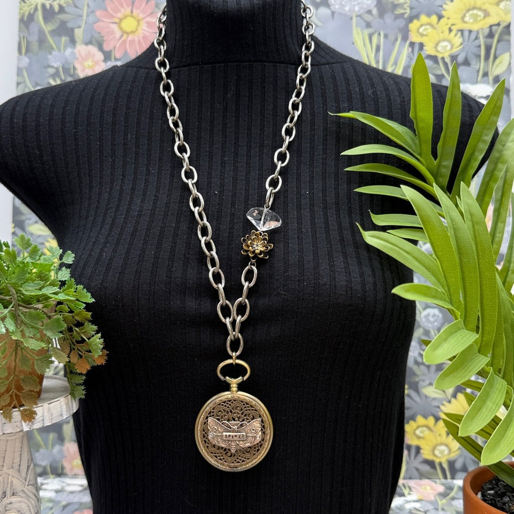 Adorned Crown Jewelry assemblage watch case spirit reversible pendant necklace