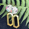 Adorned Crown geo abstract floral leather brass earrings