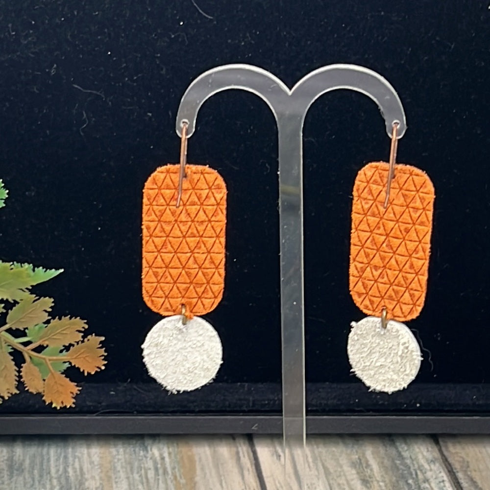Adorned Crown Artisan leather statement lightweight earrings orange dot