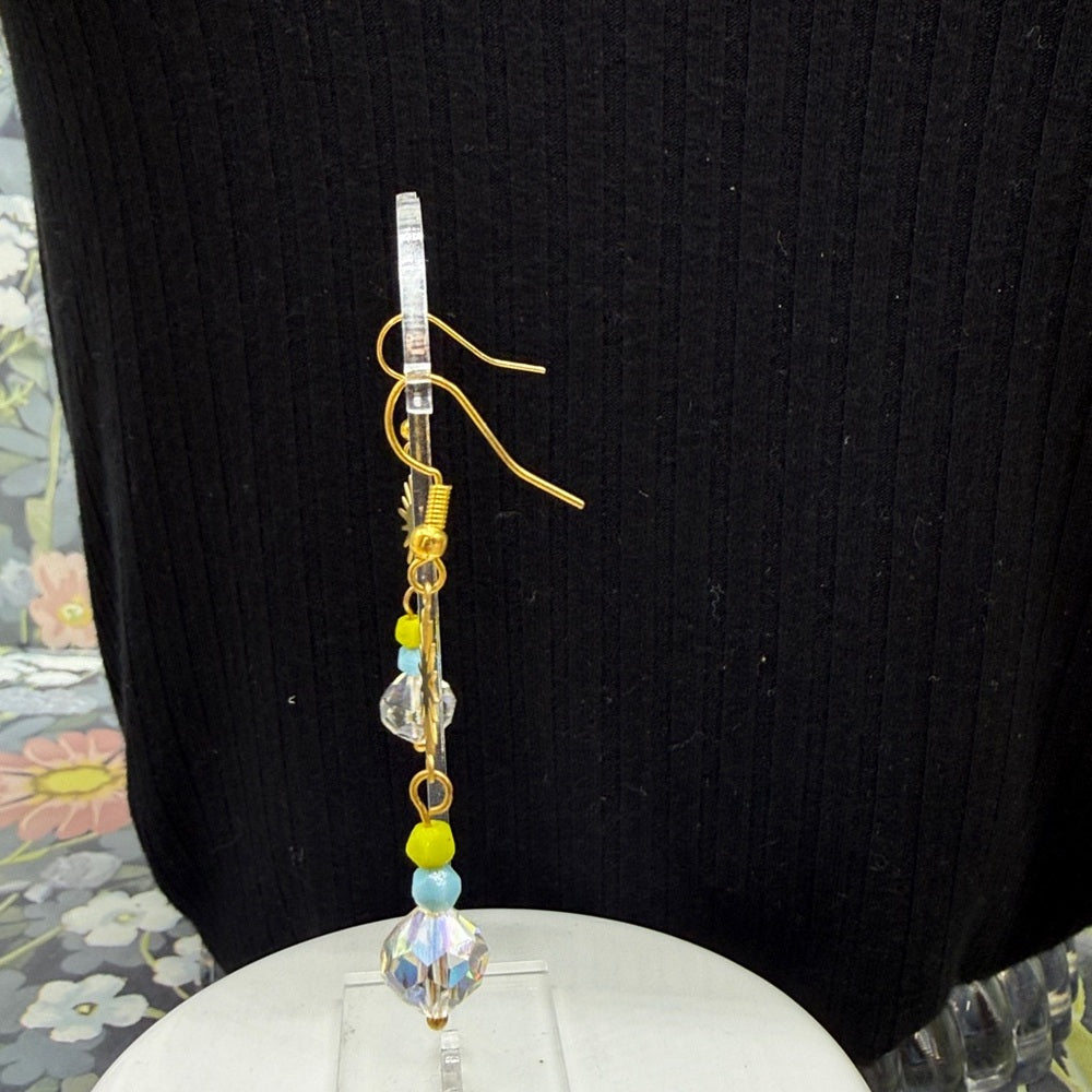Adorned Crown Jewelry assemblage vintage Crystal sun burst blue green earrings