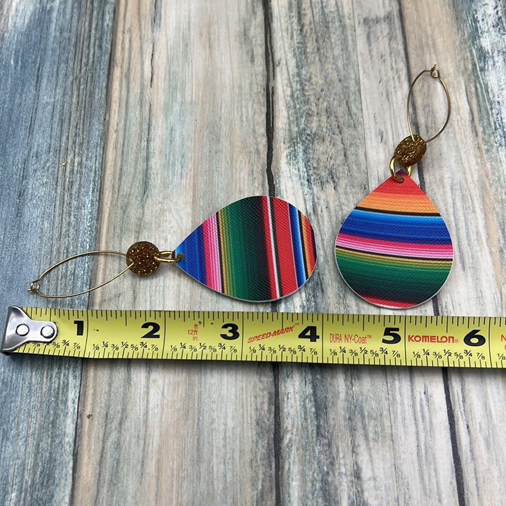 Adorned Crown Artisan faux leather rainbow glitter drop oval hoop earrings