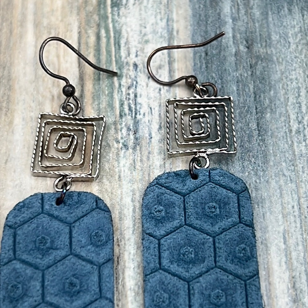 2 pair Adorned Crown Artisan Assemblage leather earrings swirl paisley
