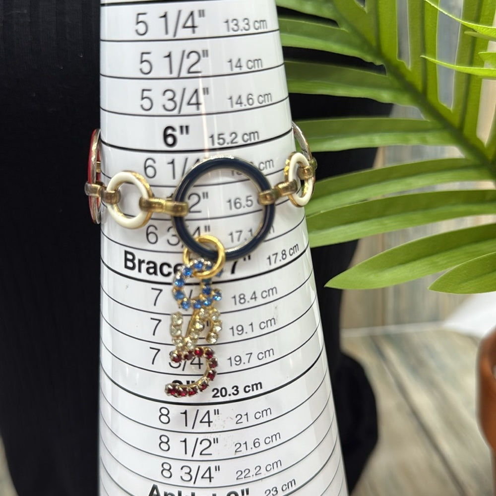 Adorned Crown Jewelry assemblage USA red white blue charm bracelet