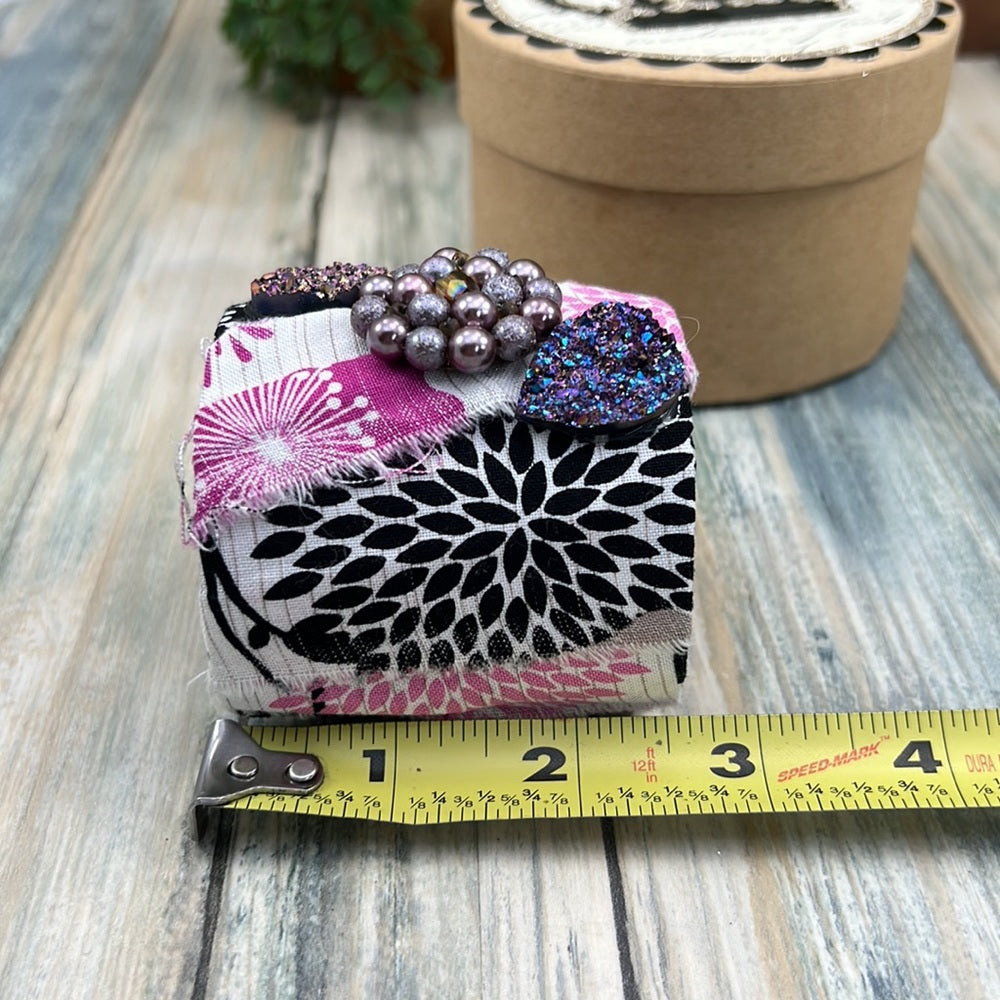 Adorned Crown Artisan Assemblage fabric wrap druzy wide cuff bracelet