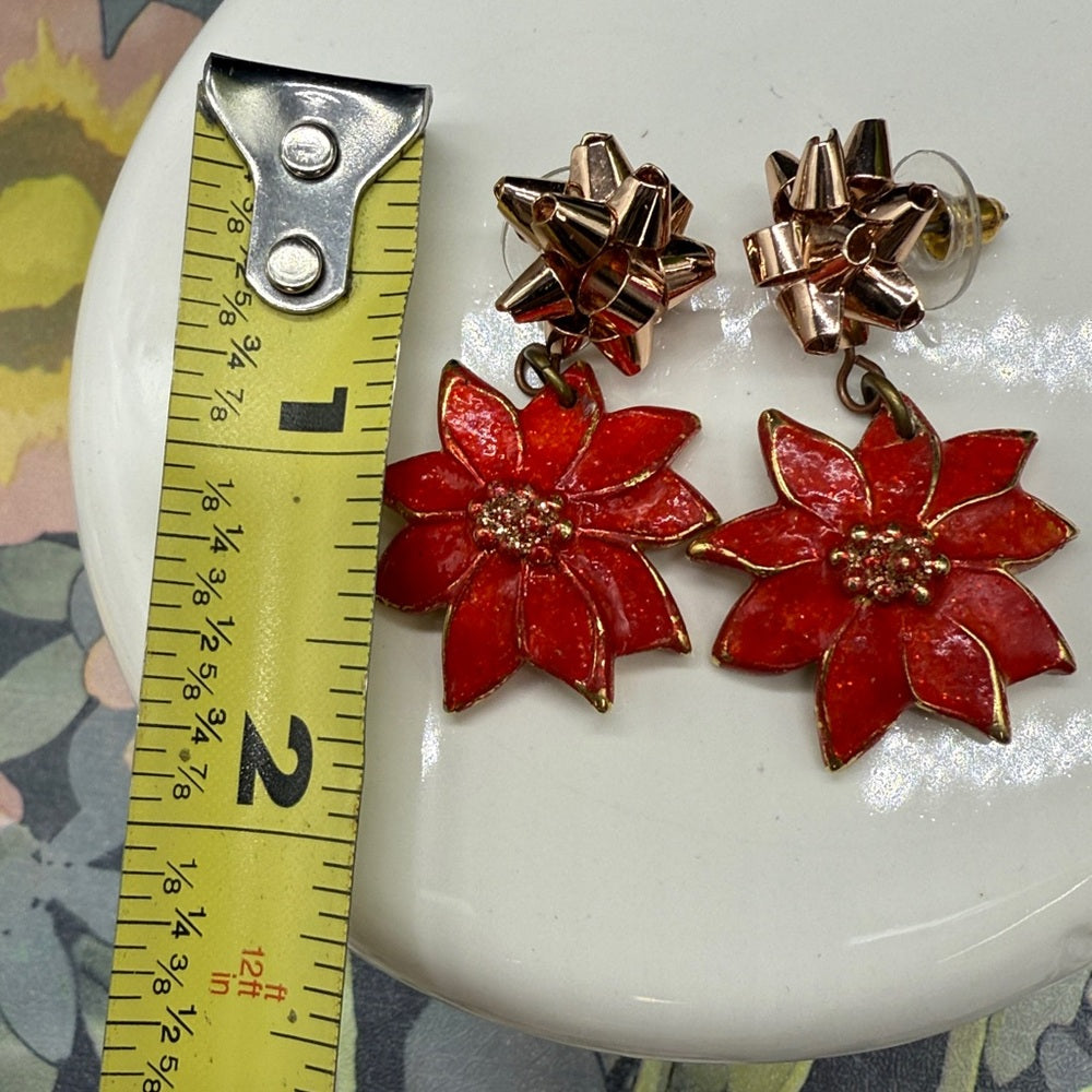 Adorned Crown Jewelry assemblage Christmas bow poinsettia post earrings