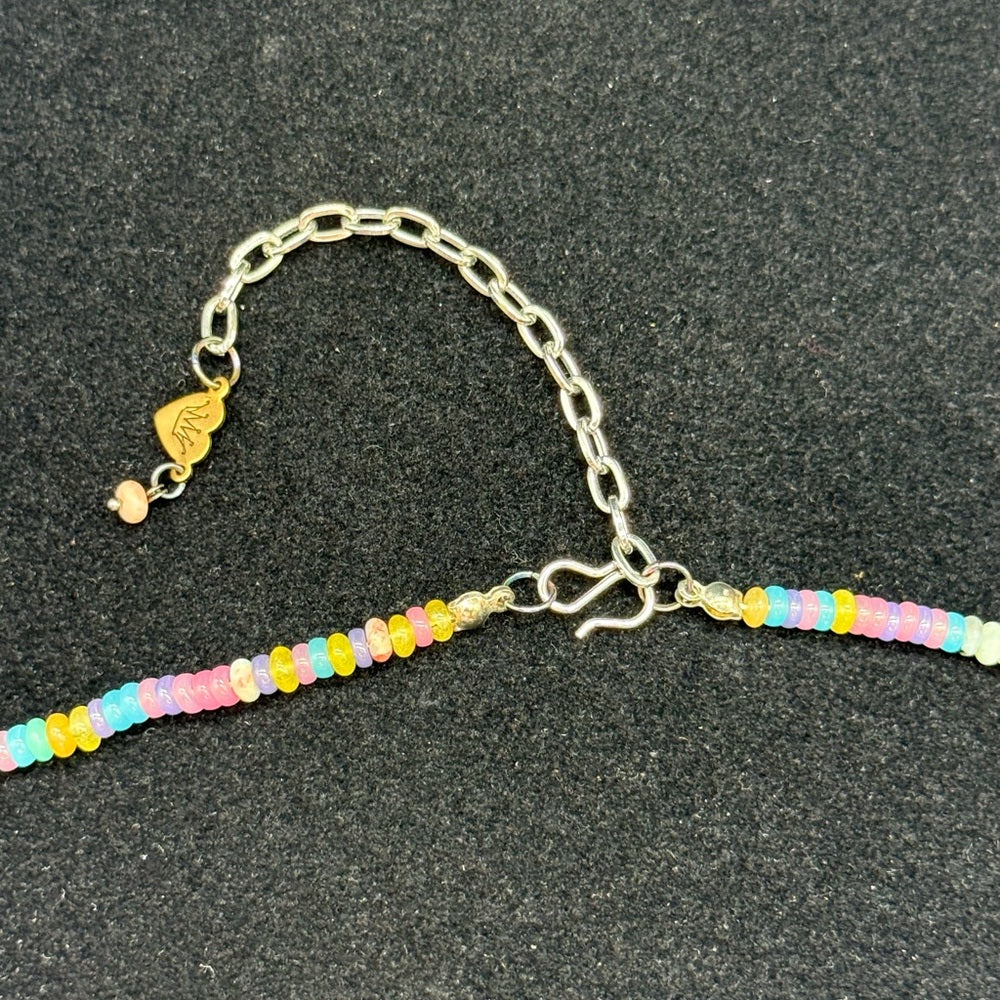 Adorned Crown Jewelry assemblage pastel gemstone bead teal enamel bee necklace