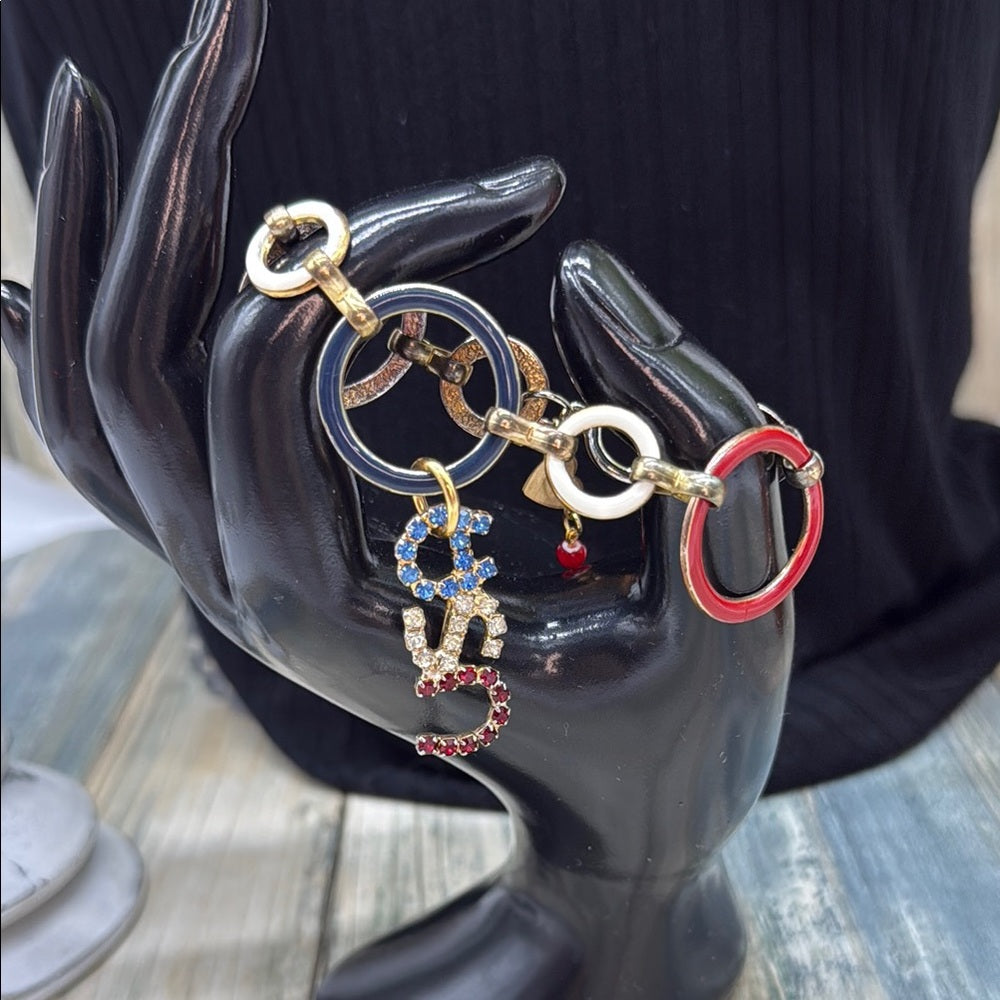 Adorned Crown Jewelry assemblage USA red white blue charm bracelet