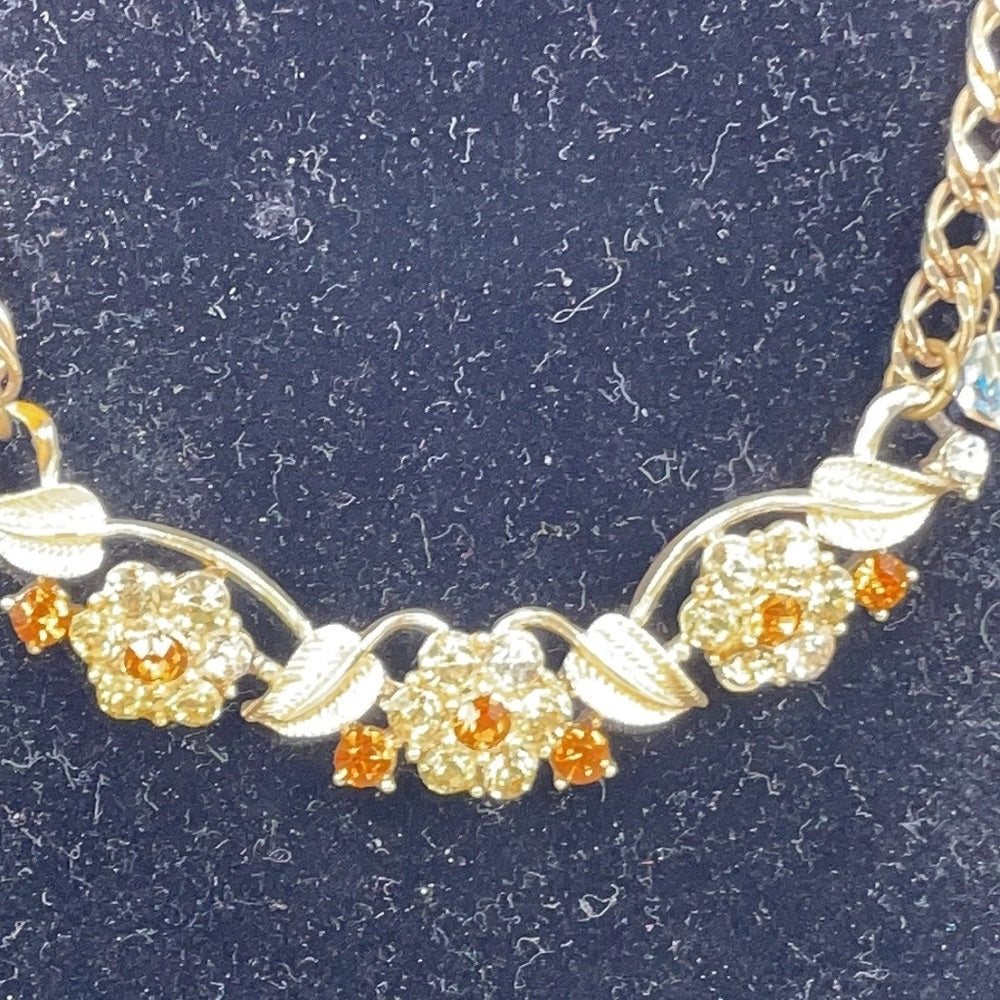 Adorned Crown Artisan Assemblage yellow rhinestone statement necklace
