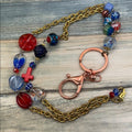 Adorned Crown artisan assemblage red blue bead keychain badge lanyard