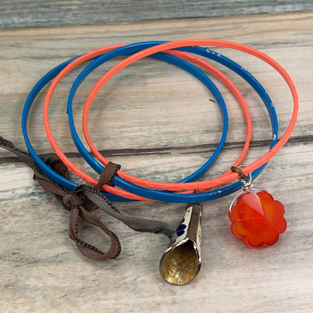 Adorned Crown assemblage blue orange bangles with charms