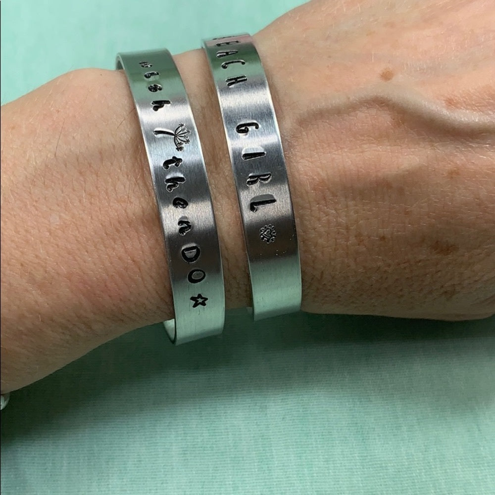 Adorned Crown Trust green stamp cuff bracelet