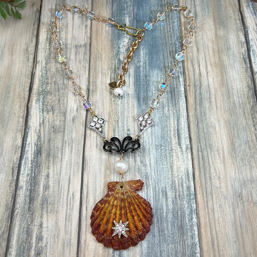 Adorned Crown Assemblage beaches & butterflies star shell crystal necklace