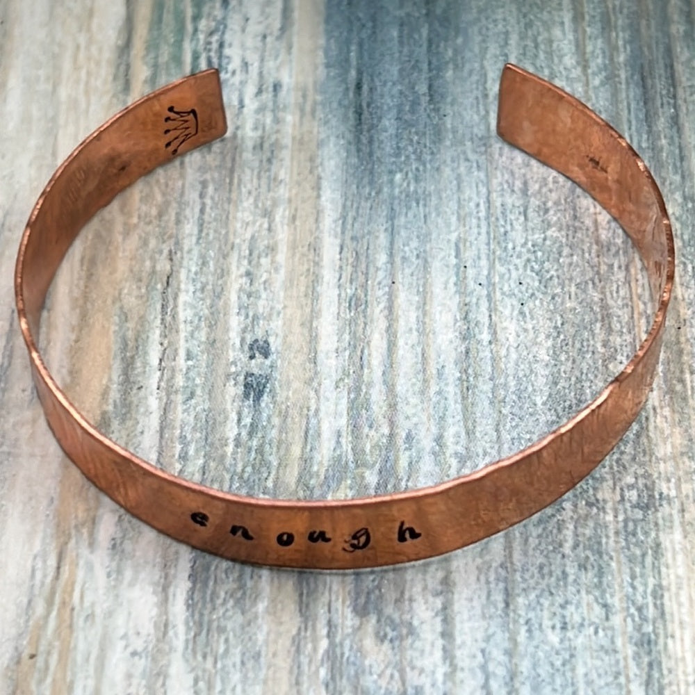 Adorned Crown Artisan stamped textured copper cuff bracelet 1 size ENOUGH