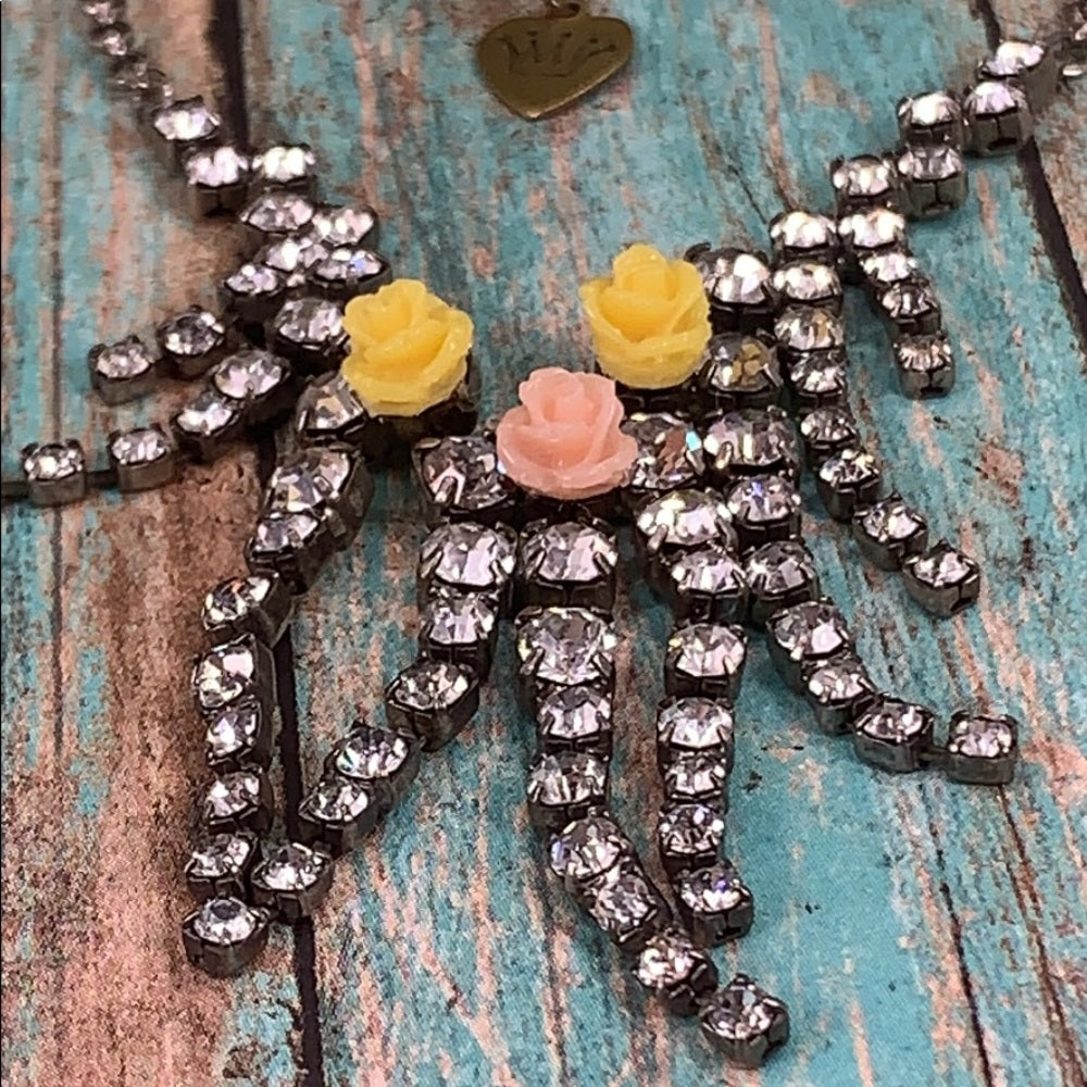Adorned Crown artisan assemblage rhinestone floral details petite necklace