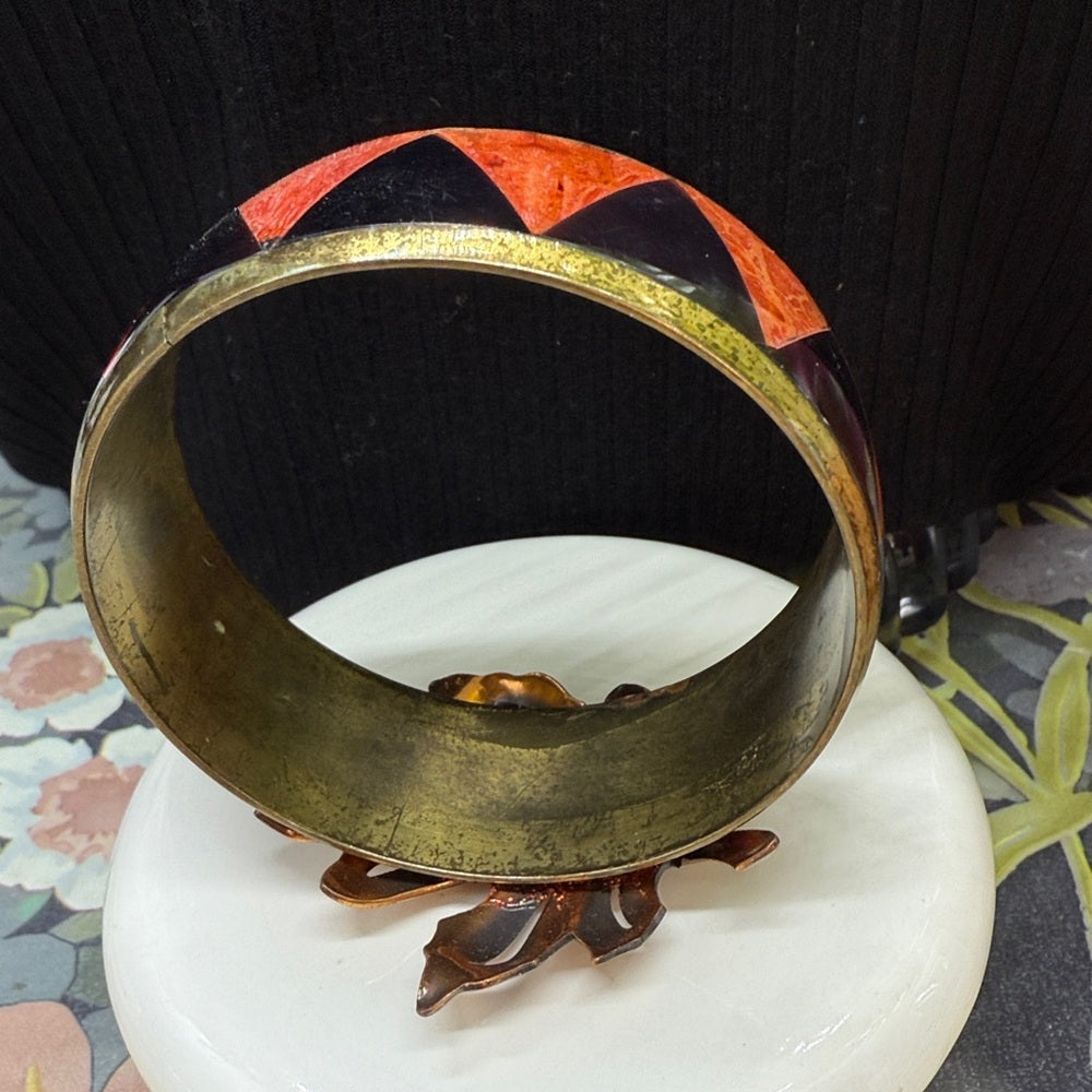 Adorned Crown Jewelry assemblage brass leaf inlaid fall autumn bangle bracelet