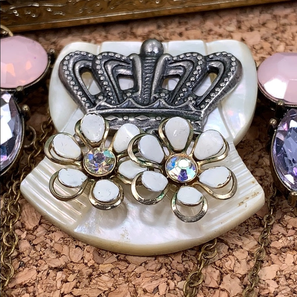Adorned Crown Artisan Assemblage Mother of pearl and crown necklace