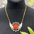 Adorned Crown Jewelry assemblage flower enamel red glass button necklace