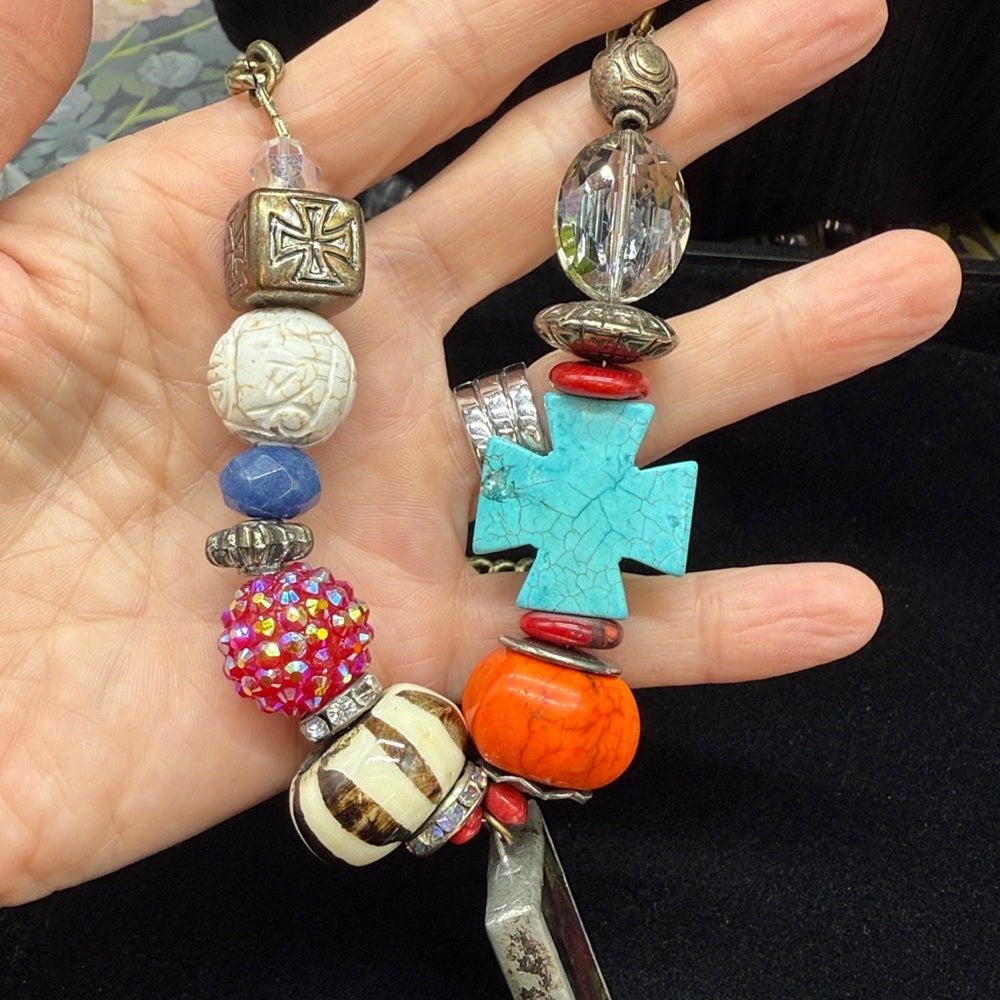 Adorned Crown Jewelry assemblage three cross bauble bead bezel necklace