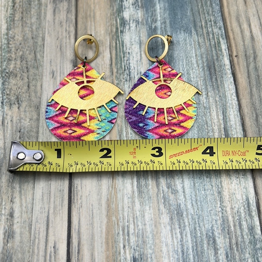 Adorned Crown Artisan Assemblage faux leather psychedelic eye earrings