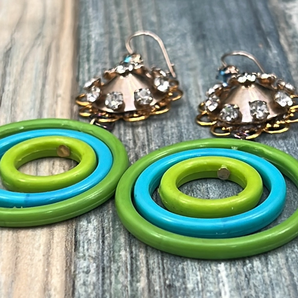 Adorned Crown Artisan Assemblage mid century lucite rhinestone earrings